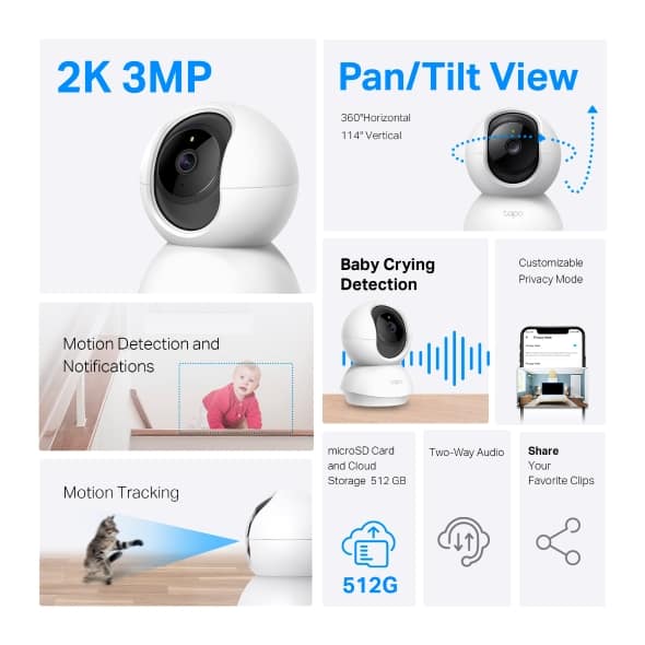 TP-Link Pan/Tilt Home Security Wi-Fi Camera TC71 - Image 3